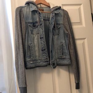 Mixed fabric jean jacket